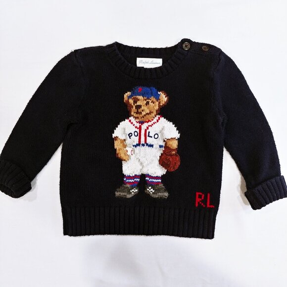 Ralph Lauren Baseball Polo Bear Sweater 9 Months - Picture 1 of 8